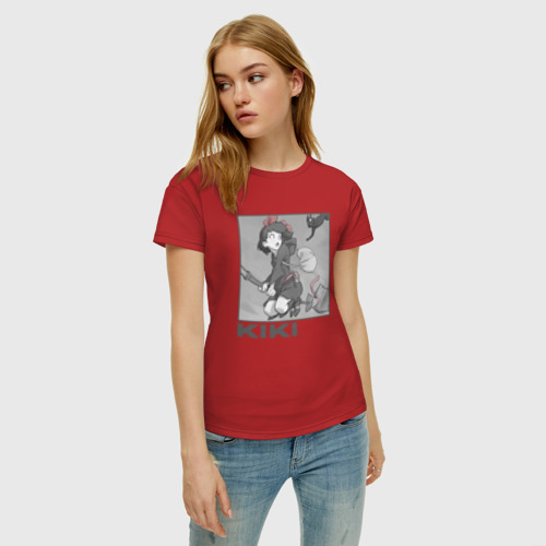 Женская футболка хлопок Испуганная Кики, цвет красный - фото 3