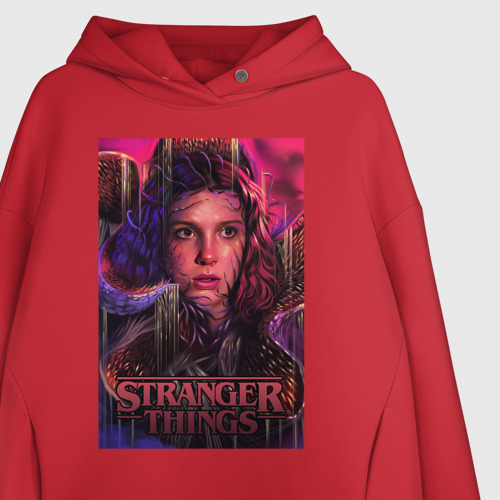 Женское худи Oversize хлопок Stranger Things Eleven, цвет красный - фото 3