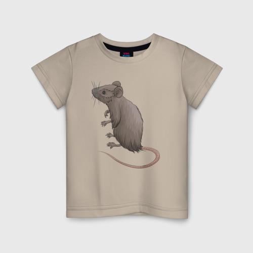 Детская футболка хлопок Задумчивая мышь, цвет миндальный