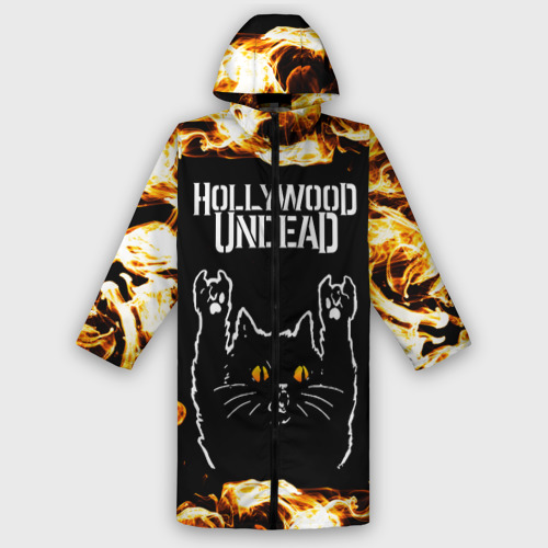 Мужской дождевик 3D Hollywood Undead рок кот и огонь, цвет белый