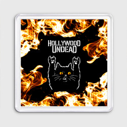 Магнит 55*55 Hollywood Undead рок кот и огонь