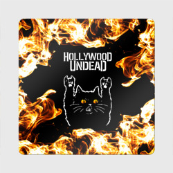 Магнит виниловый Квадрат Hollywood Undead рок кот и огонь