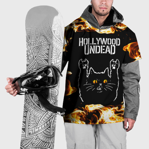 Накидка на куртку 3D Hollywood Undead рок кот и огонь, цвет 3D печать