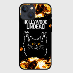 Чехол для iPhone 13 mini Hollywood Undead рок кот и огонь