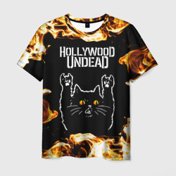 Мужская футболка 3D Hollywood Undead рок кот и огонь