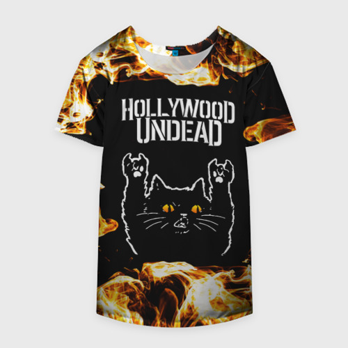 Накидка на куртку 3D Hollywood Undead рок кот и огонь, цвет 3D печать - фото 4
