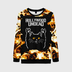 Женский свитшот 3D Hollywood Undead рок кот и огонь