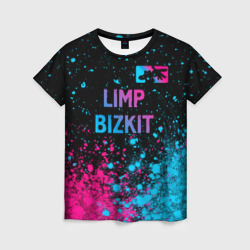 Женская футболка 3D Limp Bizkit - neon gradient: символ сверху