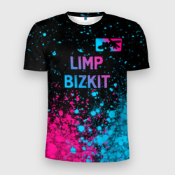Мужская футболка 3D Slim Limp Bizkit - neon gradient: символ сверху