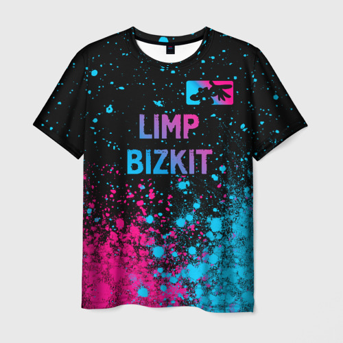 Мужская футболка с принтом Limp Bizkit - neon gradient: символ сверху, вид спереди №1