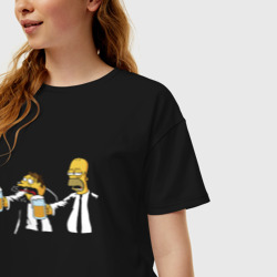 Женская футболка хлопок Oversize Гомер и Барни - pulp fiction - remake - tarantino - фото 2
