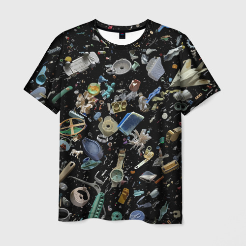 Мужская футболка с принтом Пластиковый мусор - всякая всячина, вид спереди №1