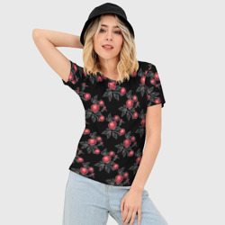 Женская футболка 3D Slim Акварельные розы на черном - фото 2