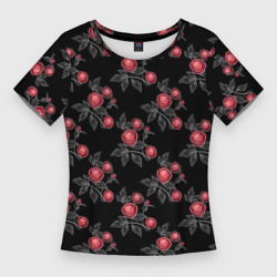 Женская футболка 3D Slim Акварельные розы на черном