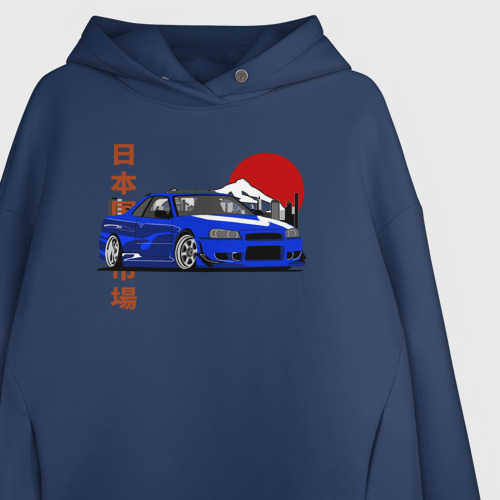 Женское худи Oversize хлопок Nissan Skyline Gt-r r34 Japanese Retro Design, цвет темно-синий - фото 3