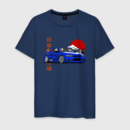 Мужская футболка хлопок Nissan Skyline Gt-r r34 Japanese Retro Design, цвет темно-синий