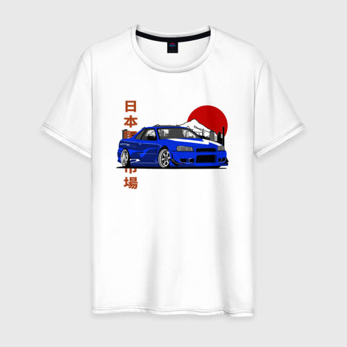 Мужская футболка из хлопка с принтом Nissan Skyline Gt-r r34 Japanese Retro Design, вид спереди №1