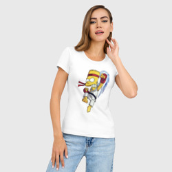 Женская футболка хлопок Slim Боец Барт Симпсон - чёрный пояс - фото 2