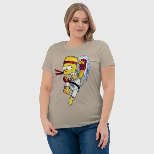 Женская футболка хлопок с принтом Боец Барт Симпсон - чёрный пояс, фото #4