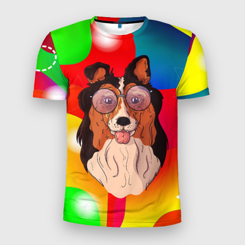 Мужская футболка 3D Slim Собачка  в круглых очках, цвет 3D печать