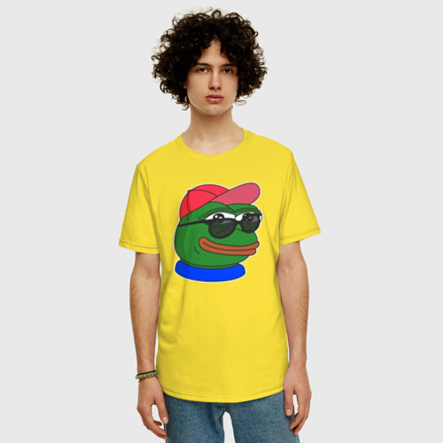 Мужская футболка хлопок Oversize с принтом Лягушонок Пепе в очках и кепке модный, фото на моделе #1
