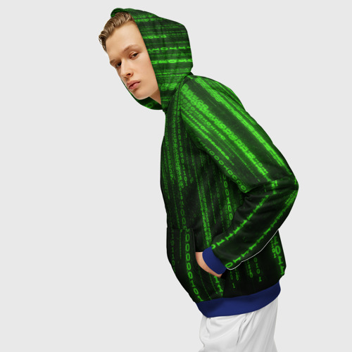 Мужская толстовка 3D на молнии с принтом Двоичный код зеленый, вид сбоку #3