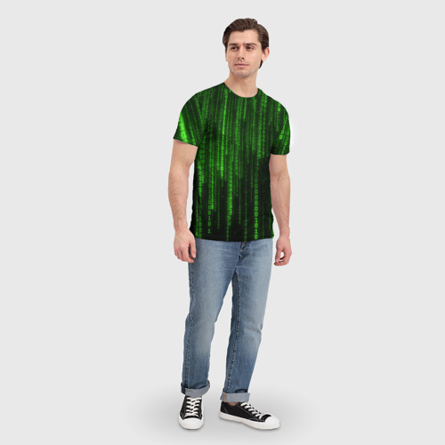 Мужская футболка 3D Двоичный код зеленый, цвет 3D печать - фото 5