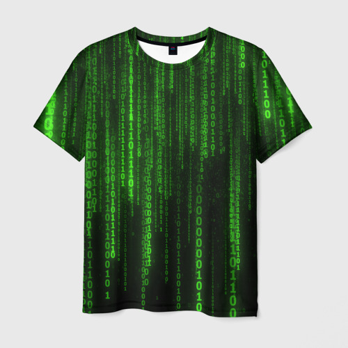 Мужская футболка 3D Двоичный код зеленый, цвет 3D печать