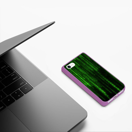 Чехол для iPhone 5/5S матовый Двоичный код зеленый, цвет фиолетовый - фото 5