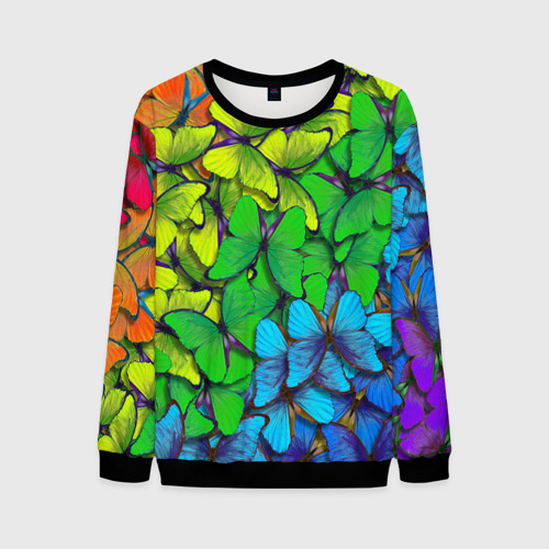 Мужской свитшот 3D Бабочки и радуга, цвет черный