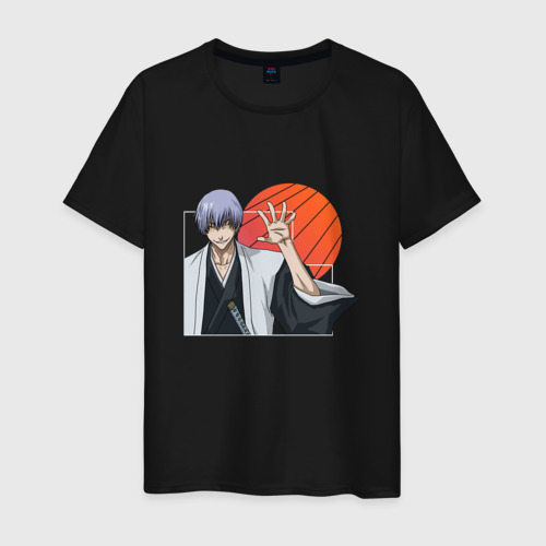 Мужская футболка из хлопка с принтом Ичимару Гин из аниме Блич, вид спереди №1