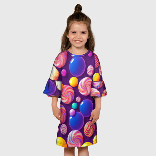 Детское платье 3D с принтом Сладости для радости, вид сбоку #3
