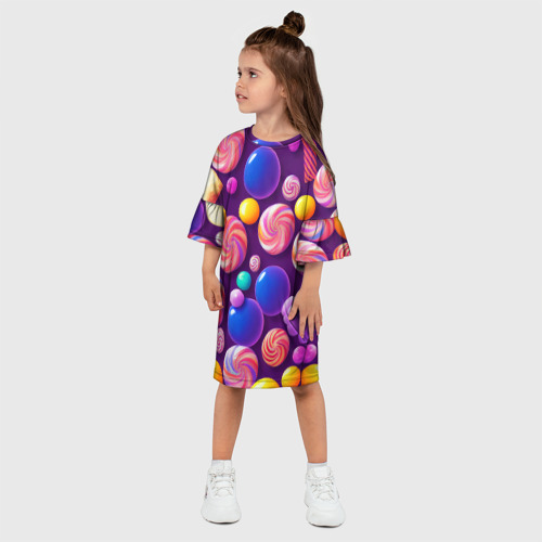 Детское платье 3D с принтом Сладости для радости, фото на моделе #1