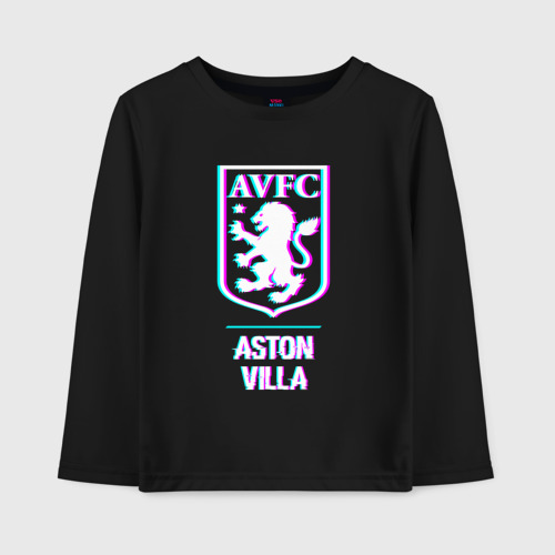 Детский лонгслив хлопок с принтом Aston Villa FC в стиле glitch, вид спереди #2