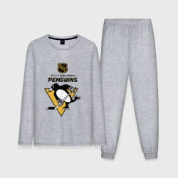 Мужская пижама с лонгсливом хлопок Питтсбург Пингвинз НХЛ логотип