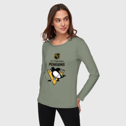 Женский лонгслив хлопок Питтсбург Пингвинз НХЛ логотип - фото 2