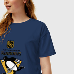Женская футболка хлопок Oversize Питтсбург Пингвинз НХЛ логотип - фото 2