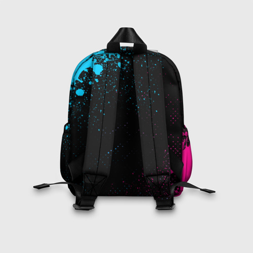 Детский рюкзак 3D с принтом Doom - neon gradient: символ, надпись, вид сзади #2