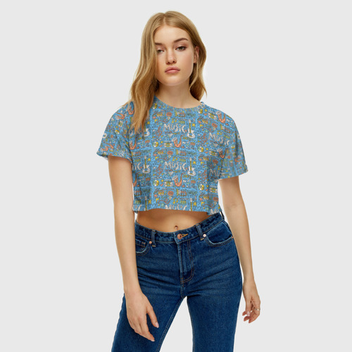 Женская футболка Crop-top 3D Стили музыки, цвет 3D печать - фото 3