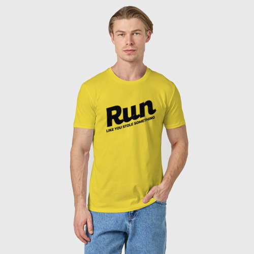 Мужская футболка хлопок Run Like You Stole Something, цвет желтый - фото 3