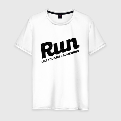 Мужская футболка из хлопка с принтом Run Like You Stole Something, вид спереди №1
