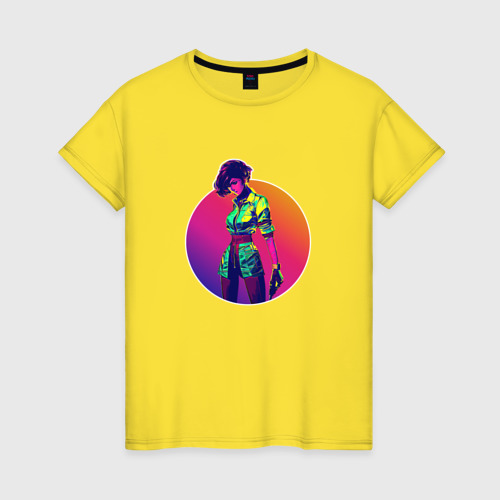 Женская футболка хлопок с принтом Кибер-будущее, женщина, вид спереди #2