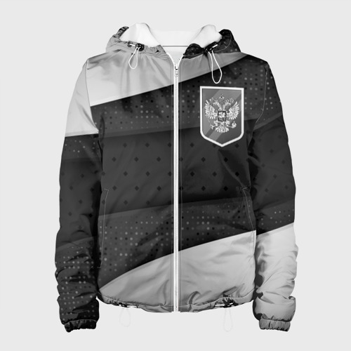 Женская куртка 3D Черно белый герб России, цвет белый