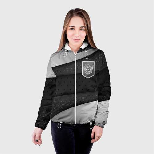 Женская куртка 3D Черно белый герб России, цвет белый - фото 3