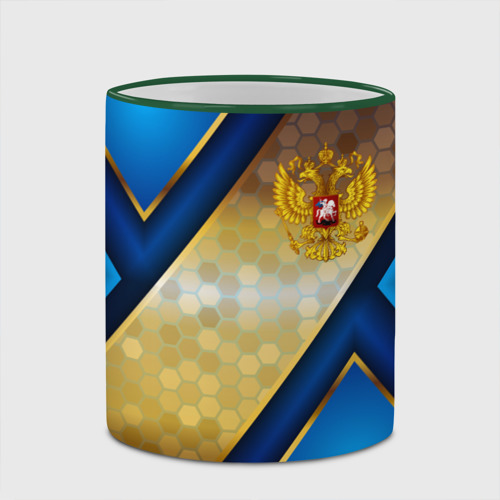 Кружка с полной запечаткой с принтом Золотой герб России на синем объемном фоне, фото #4