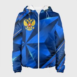 Женская куртка 3D Герб РФ на синем объемном фоне