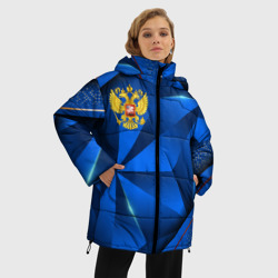 Женская зимняя куртка Oversize Герб РФ на синем объемном фоне - фото 2
