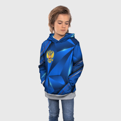 Детская толстовка 3D Герб РФ на синем объемном фоне - фото 2