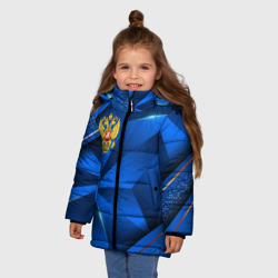 Зимняя куртка для девочек 3D Герб РФ на синем объемном фоне - фото 2
