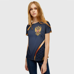 Женская футболка 3D Blue & gold герб России - фото 2